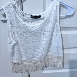 SHEIN Ivory Crochet Fringe Top